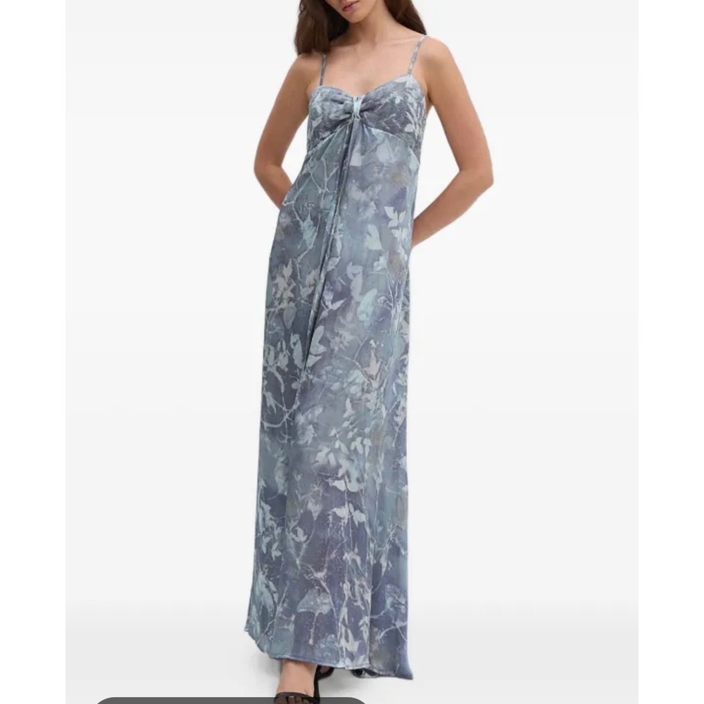 Sandro Ferrone Floral Print Pleated Tie Front Evening Maxi Dress‎ Blue Size S